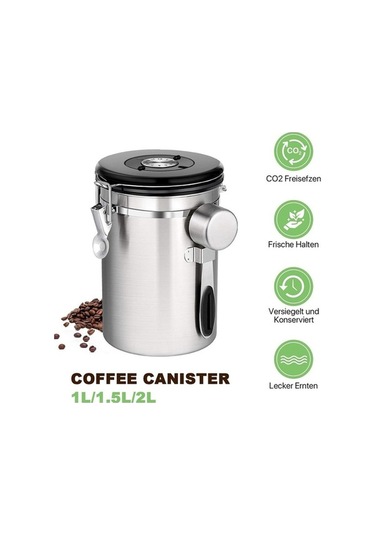 Pazly 1l/1.5l/2l Paslanmaz Çelik Hava Geçirmez Kahve Konteyner Saklama Kabı Seti Çay Pirinç Baharat Otlar Gıda Depolama Kepçe İle 1l Diğer