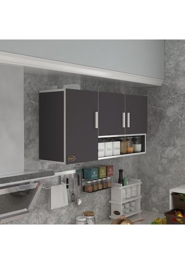 Kenzlife hazır mutfak mirandus22 gri 060*120*22 mutfak banyo dolabı kapaklı raflı