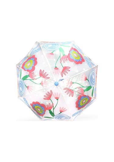 Denokids Çiçek Desenli Kız Çocuk Şeffaf Şemsiye Renkli