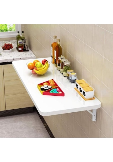 Kydoniahome 45X72 Cm Parlak Süt Beyaz Mdf Kırma Katlanır Duvara Monte Masa (457325375)