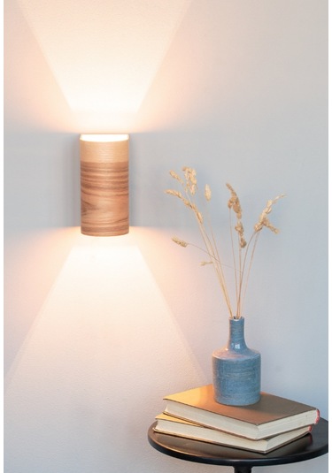 Bombe Kenarlı Yansıtma Tasarım Çift Yönlü Ahşap Salon Duvar Aplik Meşe