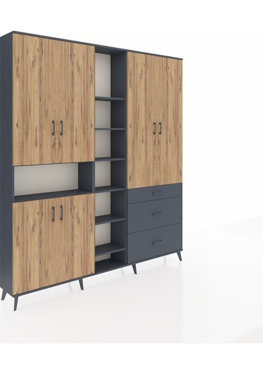 Arges Dolap 13 Raflı 3 Çekmeceli 6 Kapaklı 220x30x243 Antrasit-çam/antrasit Atlas Çam/antrasıt
