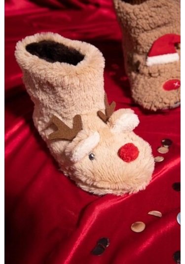 Defacto Kız Çocuk Yılbaşı Geyik Temalı Pelüş Ev Botu Y4305a623wnbn45 Kahve Kahverengi