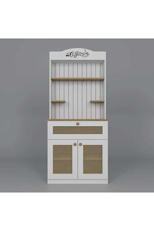 Lucas 2 Kapaklı Çekmeceli Sarı Hasır Desen Kahve Köşesi Çok Amaçlı Mutfak Dolabı-açık Ceviz & Beyaz Beyaz - Açık Ceviz