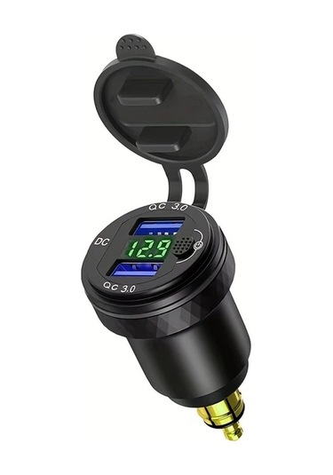 Boatshop1 Bluray Cift Hizli Sarj Cihazi 3 0 Usb Led Ekran Aluminyum Dın Hella Fis 12v 24v Bmw Ducati Triumph Mavi Sari Portlu Guç Adaptoru