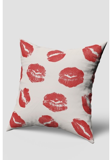 Kırmızı Öpücük Desenli Kırlent Kılıfı Kırmızı