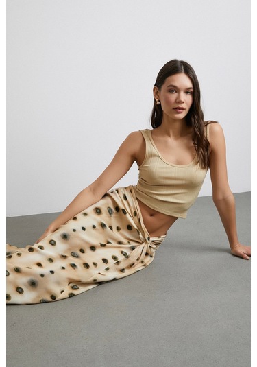 Düğüm Detaylı Etek Ekru Ekru