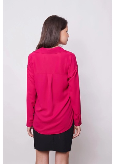 Kadın Yakalı Düşük Omuzlu Uzun Kol Likrasız Kumaş Gömlek-vişne Vişne