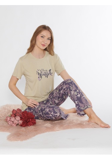 Kısa Kol Viskon Pijama Takımı Yazlık Viskon Dowry 08-129 Açık Yeşil