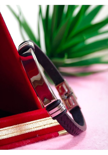 Çelik Derili Bileklik Kişiye Özel İsimli Paslanmaz Derili Çelik İsimli Bileklik 316 L Çelik Altın - Çelik