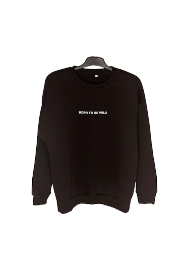 Dark Line Bear Sırt Baskılı %100 Pamuk Unisex Siyah Oversize Sweatshirt Siyah