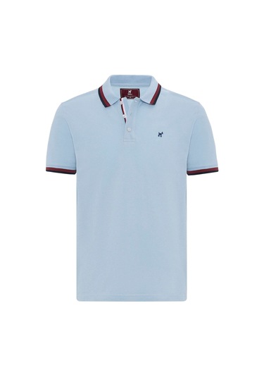 Javeir Erkek Regular Fit Çizgi Detaylı Polo Yaka T-shirt Bebe Mavisi