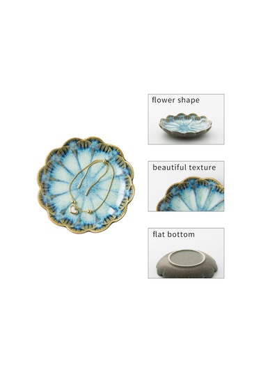 Kangvka Seramik Dekoratif Saklama Tabakası - Yüzük, Küçük Eşya Ve Anahtar Depolama - Retro Mavi Glaze - Ev Dekoru Mavi