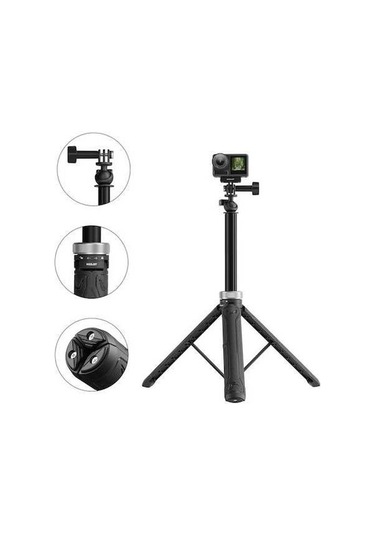 Tongxida 360 Derece Dönen 1,5m Selfie Çubuğu Katlanabilir Tripod Gopro Hero / Insta360 / Djı Osmo Action Siyah