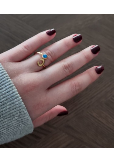 Kadın Nazar Boncuklu Ayarlamalı Çelik C Harf Yüzük 88861