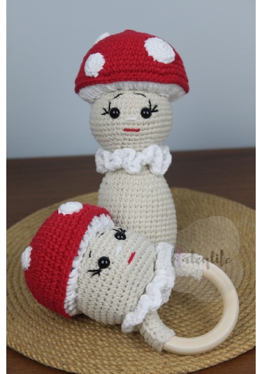 Aley Life Amigurumi Organik Mantar Bebek Ve Çıngırak Diş Kaşıyıcı