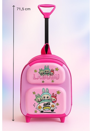 Çekçekli Labubu Kız Anaokul Kreş Sırt Çantası Pembe-eflatun