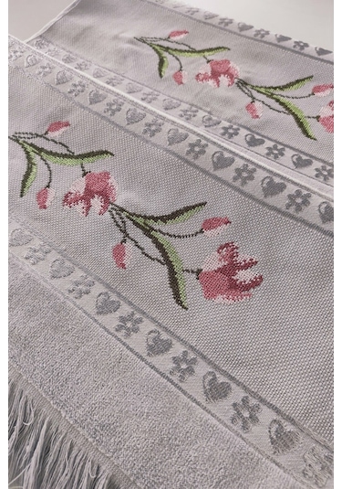Gül Nakışlı Jakarlı Kadife El Yüz Havlusu - 50x90 Cm-gri Grı Gri