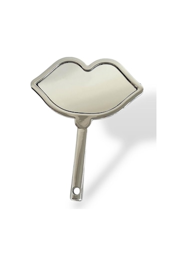 Caş Dekorasyon Gümüş Renk Dudak Şekilli El Aynası Gümüş