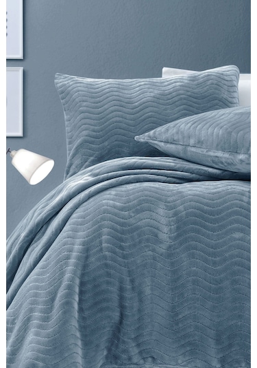 Yataş Dazel Çift Kişilik Battaniye Yatak Örtüsü Seti - Indigo Mavi