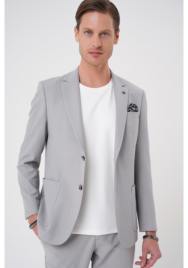 Comfort Fit Mono Yaka Torba Cep Casual Gri Ceket C 708 Gri