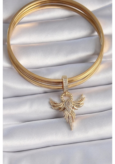 Pirinç Gold Renk Zirkon Taşlı Anka Kuşu Model Ajda Charm Çok Renkli