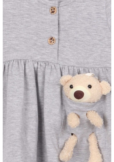 Breeze Kız Çocuk Elbise Ayıcık Aksesuar Detaylı 2-6 Yaş, Gri Melanj Gri