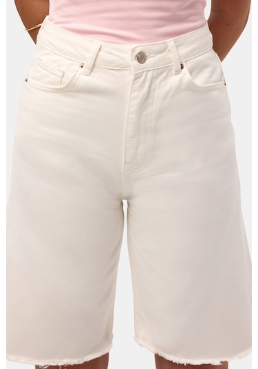 Itsbasic Kadın Kırık Beyaz 7s6-101 Mom Midi %100 Koton Denim Şort