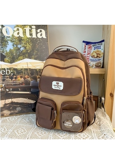 Chunkyated Kadınlar Için Yeni Sevimli Kore Versiyonu Kampüs Ins Okul Çantası Büyük Kapasiteli Ilk Ve Orta Okul Öğrencileri Güçlü Ve Dayanıklı Geniş Omuz Askılı Sırt Çantası B33q4y Kahverengi