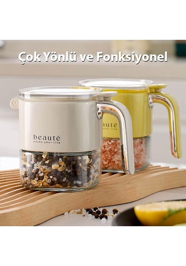 Ezere Nem Geçirmez Büyük Kapasiteli Baharat Kavanozu Krem