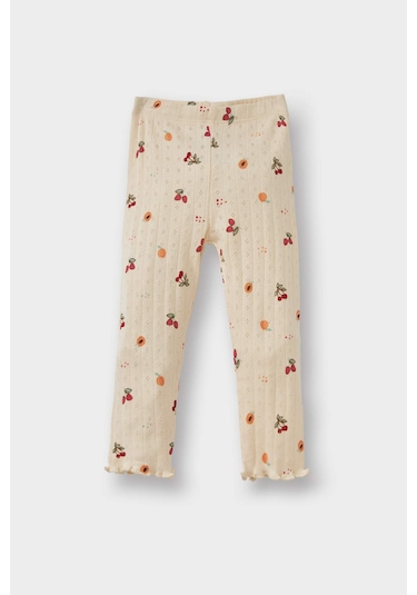 Defacto Kız Bebek Pijama Takımı Meyve Desenli Uzun Kollu Fitilli Kaşkorse Üst Uzun Alt G1524a525wnbg744 Bej