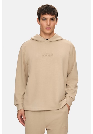 Ucla Wınfrey Koyu Bej Kapüşonlu Gofre Baskı Standard Fit Erkek Sweatshirt Koyu Bej