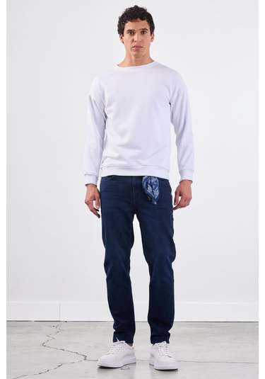 Dufy Beyaz Bisiklet Yaka Regular Fit Erkek Sweatshirt Beyaz