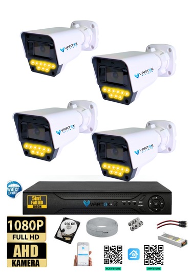 4 Kameralı Set - 250 Gb Hdd, 9 Led Gece Görüşlü Full Hd Kamerası