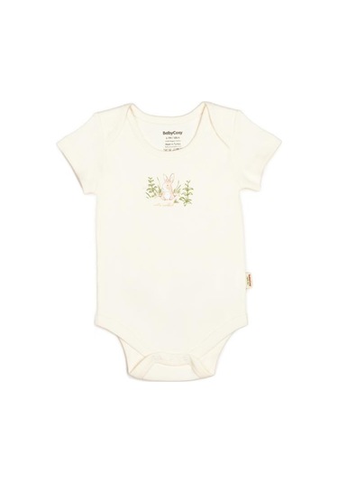 Bebek 3lü Kısa Kollu Badi Kutulu Set %100 Organik Pamuk, Bebek Ve Yenidoğan Serisi - Csy5763 Ekru - Yeşil