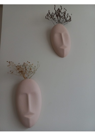 Dekoratif 2'li Yüz Duvar Vazosu, Duvar Süsü ,heykel Aksesuar Bej