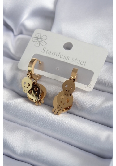 Ezoconcept 316l Çelik Gold Renk Sallantı Kuru Kafa Model Kadın Küpe Çok Renkli