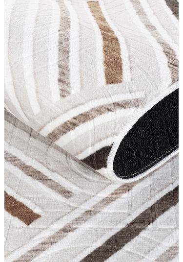 Tropikal Home Modern Desenli Kaymaz Taban Elit Şık Dört Mevsim Yıkanabilir Halı Yolluk Kahve 14014