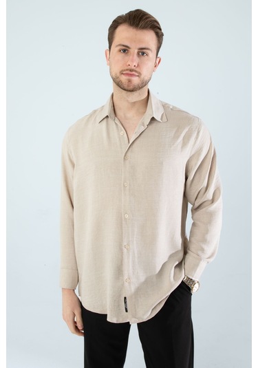 Rahat Kesim Keten Dokulu Gömlek Bej