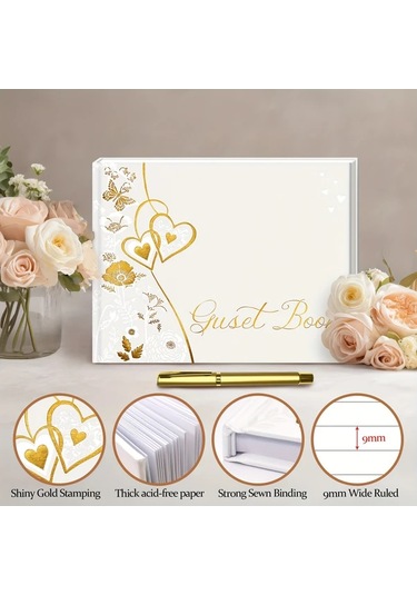 Willowhaven Butterfly Desenli Lüks Misafir Defteri - Altın Yaldız Kapak Ve Sayfalar Diğer