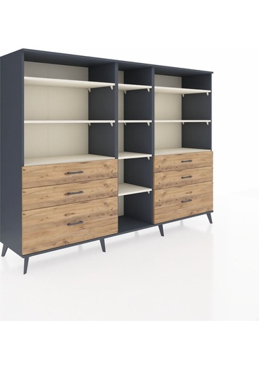 Hyperion Dolap 10 Raflı 6 Çekmeceli 220x44x163 Antrasit-aytaşı/ç Antrasit-aytaşı/çam