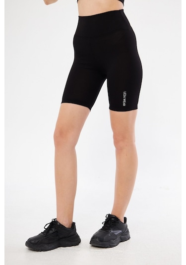Lesa Wear Fitilli Yüksek Bel Likralı Toparlayıcı Kısa Şort Tayt Siyah