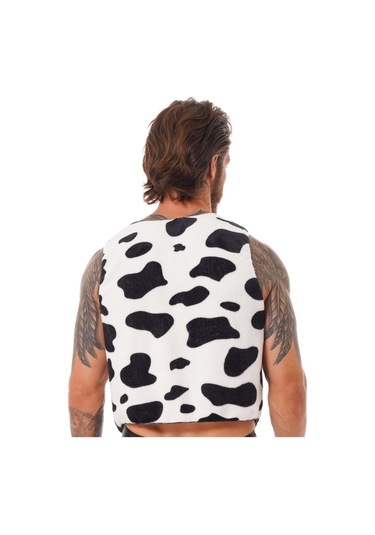 Kolsuz Yelek Siyah Ve Beyaz İnek Baskılı Flanel Yelek Erkekler İçin Tops Cosplay Kostüm Siyah