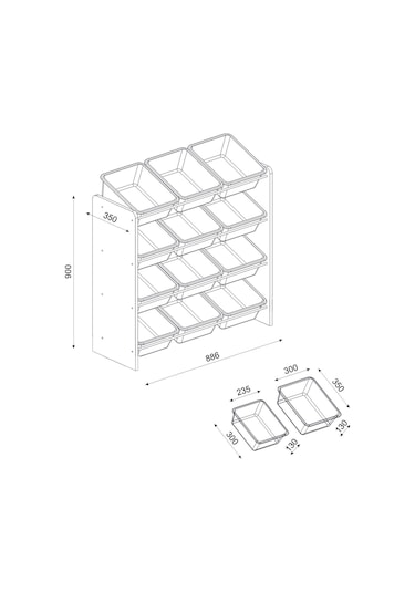 12 Sepetli Çok Amaçlı Oyuncak Dolabı Montessori Dolap Kırmızyeşil Kırmızı - Yeşil