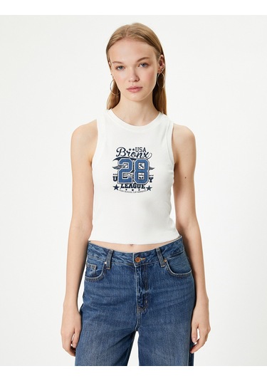 Koton Baskılı Atlet Bisiklet Yaka Pamuklu Ekru 4sal30004ık Ekru