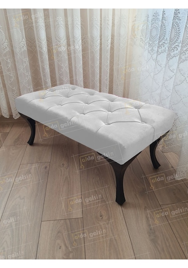 Kapitoneli Ayak Ucu Kapı Önü Antre Bench Puf Siyah Ayak 100 45 Kırmızı