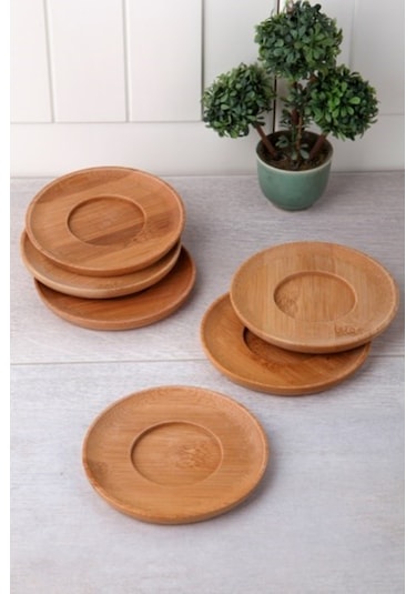 Balsa Bambu Çay Tabağı Yuvarlak, Çay Altlığı, 6 Adet Bambu