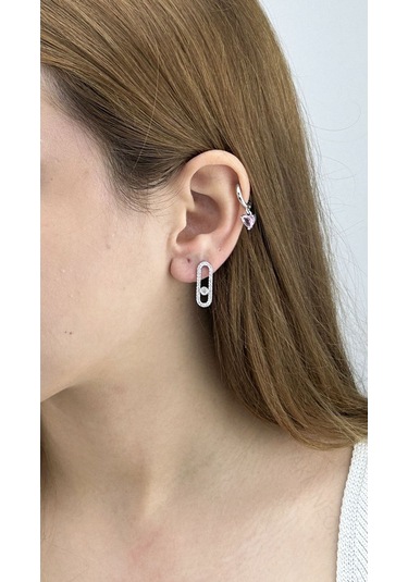 Zirkon Taşlı, Ataç, Çelik Küpe 613, Gümüş Renk Gümüş