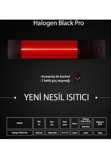 Ardonat Halogen Black Pro 2000 W Uzaktan Kumandalı Elektrikli Isıtıcı