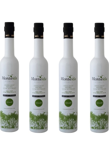 Monteida Erken Hasat Soğuk Sıkım Natürel Sızma Zeytinyağı Beyaz Şişe 4 x 500 ML